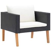 3-delige Loungeset met kussens poly rattan zwart - thumbnail