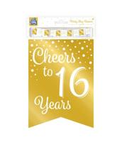 Verjaardagsslinger Vaandel 16 jaar Goud/Wit (6m) - thumbnail