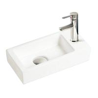 Fonteinset Sanilux Qubic Mini Keramiek 36x18x9cm met 1/2" Yara kraan Chroom (Kraangat Rechts) - thumbnail