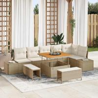 Tuinbankenset met kussen 9 pcs Beige poly rattan - thumbnail