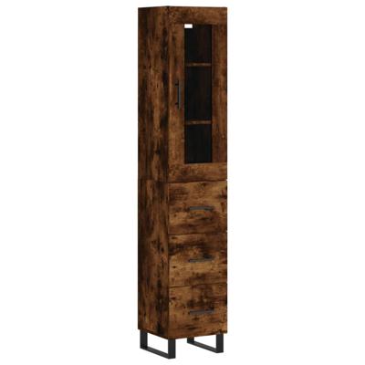 Hoge kast 34,5x34x180 cm bewerkt hout gerookt eikenkleurig