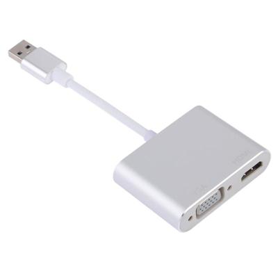 2 in 1 USB 3 0 naar HDMI + VGA adapter (zilver) 2 in 1 USB 3 0 naar HDMI + VGA adapter (zilver)