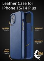 Mujjo Leather Case met MagSafe iPhone 14 / 15 Plus blauw - thumbnail