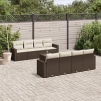9-delige Loungeset met kussens poly rattan bruin - thumbnail