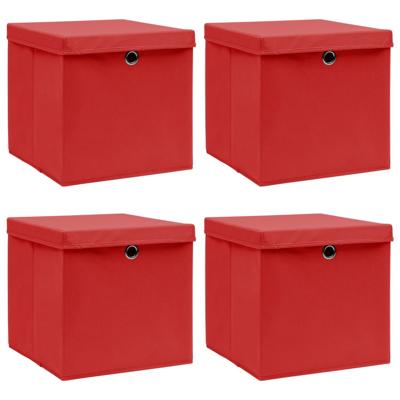 Opbergboxen met deksel 4 st 32x32x32 cm stof rood Opbergboxen met deksel 4 st 32x32x32 cm stof rood