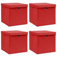 Opbergboxen met deksel 4 st 32x32x32 cm stof rood - thumbnail