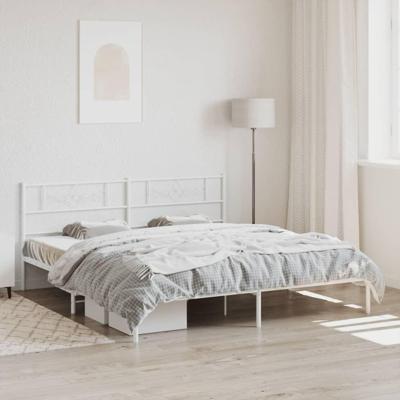 Bedframe met hoofdbord metaal wit 193x203 cm