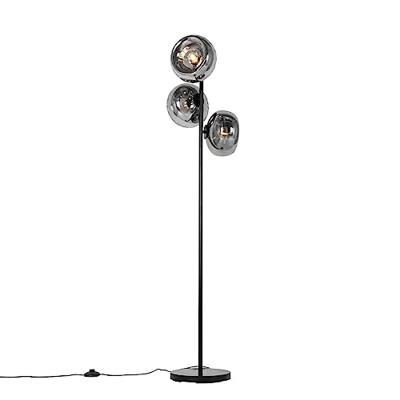 QAZQA Art Deco vloerlamp zwart met smoke glas 3-lichts - Ayesha
