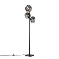 QAZQA Art Deco vloerlamp zwart met smoke glas 3-lichts - Ayesha - thumbnail