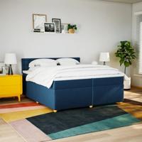 Boxspring met matras stof blauw 200x200 cm - thumbnail