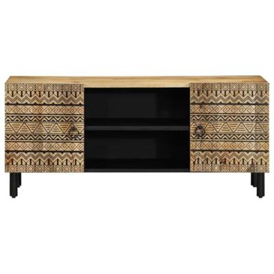 Tv-meubel 105x33,5x46 cm massief ruw mangohout zwart
