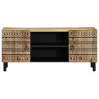 Tv-meubel 105x33,5x46 cm massief ruw mangohout zwart - thumbnail