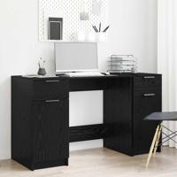 Bureau met lade Zwart eiken 133 x 50 x 75 cm Bewerkt hout - thumbnail