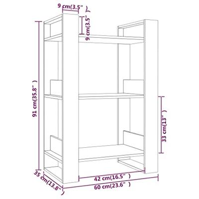 Boekenkast/kamerscherm 60x35x91 cm massief grenenhout grijs