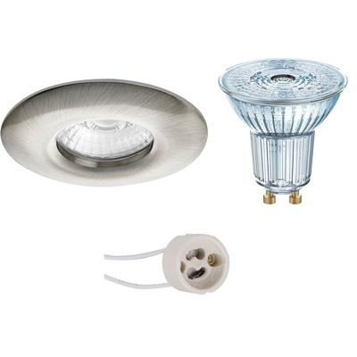 GU10 Inbouwspot Set - Mat Nikkel - Inbouw Rond - Waterdicht IP65 - Dimbaar - LEDVANCE Parathom PAR16 940 36D - Pragmi Luno Pro - 3.4W - Natuurlijk Wit 4000K - Ø82mm
