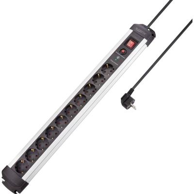Sygonix SY-4755616 Overspanningsveilige stekkerdoos 10-voudig Zilver, Zwart Randaarde stekker 1 stuk(s)
