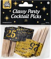 Classy Cocktail Prikkers 25 Jaar Zwart/Goud (50st) - thumbnail