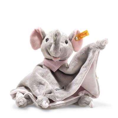 Steiff Trampili Olifant knuffeldoek - 28 cm - knuffeldier voor baby's - pluche olifant - zacht en wasbaar - grijs/roze - (241680)