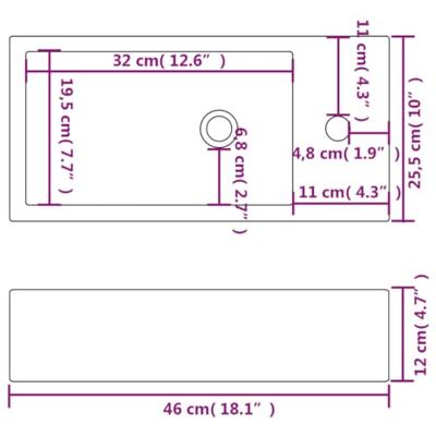 VidaXL Wastafel met kraangat rechthoekig wit 46x25,5x12 cm keramiek