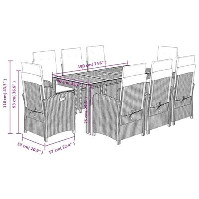 9-delige Tuinset met kussens poly rattan grijs