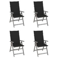 Tuinstoelen 4 st verstelbaar met kussens massief acaciahout - thumbnail