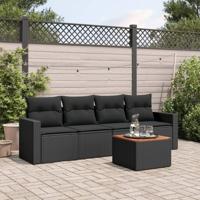 5-delige Loungeset met kussens poly rattan zwart - thumbnail