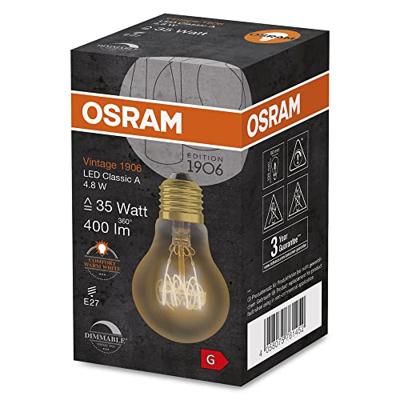 OSRAM HOMELIGHTING 4058075761452 LED-lamp Energielabel G (A - G) E27 Peer 4.8 W = 35 W Warmwit (Ø x h) 60 mm x 60 mm Dimbaar 1 stuk(s)