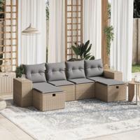 6-delige Loungeset met kussens poly rattan gemengd beige - thumbnail