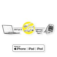ROLINE USB 2.0 8pin sync & oplaadkabel Type A - Type C / 8-pins / USB MicroB, wit, 1 m - thumbnail