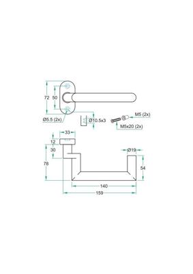 Gatdeel TESSA DETOUR rvs mat 9mm geveerd ovaal rozet