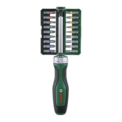 Bosch Groen Ratchet screwdriver 18 bits (Ratel/bitschroevendraaier, 18x bit (PH1, PH2, PH3, PZ1, PZ2, PZ3, SL4, SL5, SL6, TX10, TX15, TX20, TX25,