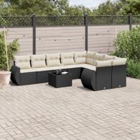 10-delige Loungeset met kussens poly rattan zwart - thumbnail