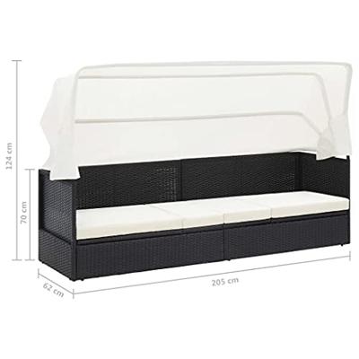 Tuinbank met luifel poly rattan zwart