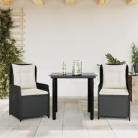 3-delige Tuinset met kussens poly rattan zwart - thumbnail