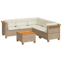 6-delige Loungeset met kussens poly rattan beige - thumbnail