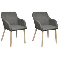 VidaXL Eetkamerstoelen 2 st stof en massief eikenhout lichtgrijs - thumbnail