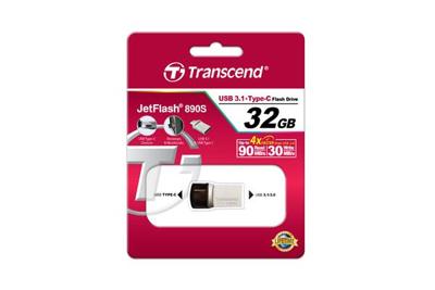 Transcend JetFlash® 890 USB-stick smartphone/tablet Zilver 32 GB USB-A 3.2 Gen 2, USB-C