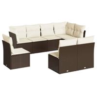 8-delige Loungeset met kussens poly rattan bruin - thumbnail