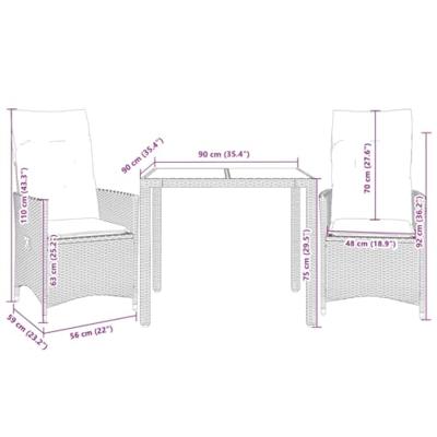 3-delige Bistroset met kussens poly rattan beige 3-delige Bistroset met kussens poly rattan beige