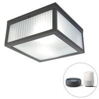 QAZQA Smart buiten plafondlamp zwart met ribbel glas incl. Wifi A60 - - thumbnail
