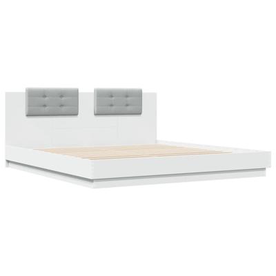Bedframe met hoofdeinde bewerkt hout wit 200x200 cm