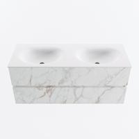 MONDIAZ VICA 120cm badmeubel onderkast Carrara 2 lades. Wastafel MOON dubbel zonder kraangat, kleur Talc. - thumbnail