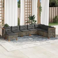 8-delige Loungeset met kussens poly rattan grijs - thumbnail