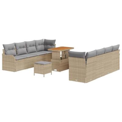 Tuinbankenset met kussen 11 pcs Beige poly rattan