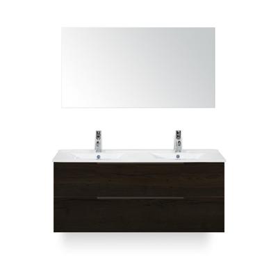 Seville Badmeubelset 120 cm - 2 laden Black Oak Edge - Wastafel Enjoy Dubbel - met Spiegel