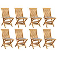 Tuinstoelen 8 st met grijs geruite kussens massief teakhout - thumbnail