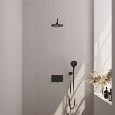 Black Edition thermostatische inbouw regendouche SET 57 - 20 cm douchekop - 3-standen handdouche - gebogen muurarm - mat zwart Black Edition thermostatische inbouw regendouche SET 57 - 20 cm douchekop - 3-standen handdouche - gebogen muurarm - mat zwart
