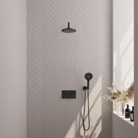 Black Edition thermostatische inbouw regendouche SET 57 - 20 cm douchekop - 3-standen handdouche - gebogen muurarm - mat zwart - thumbnail