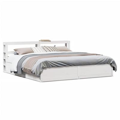 Bedframe met hoofdbord massief grenenhout wit 200x200 cm - thumbnail