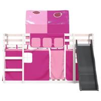 Stapelbed met glijbaan en gordijnen roze 90x190 cm - thumbnail